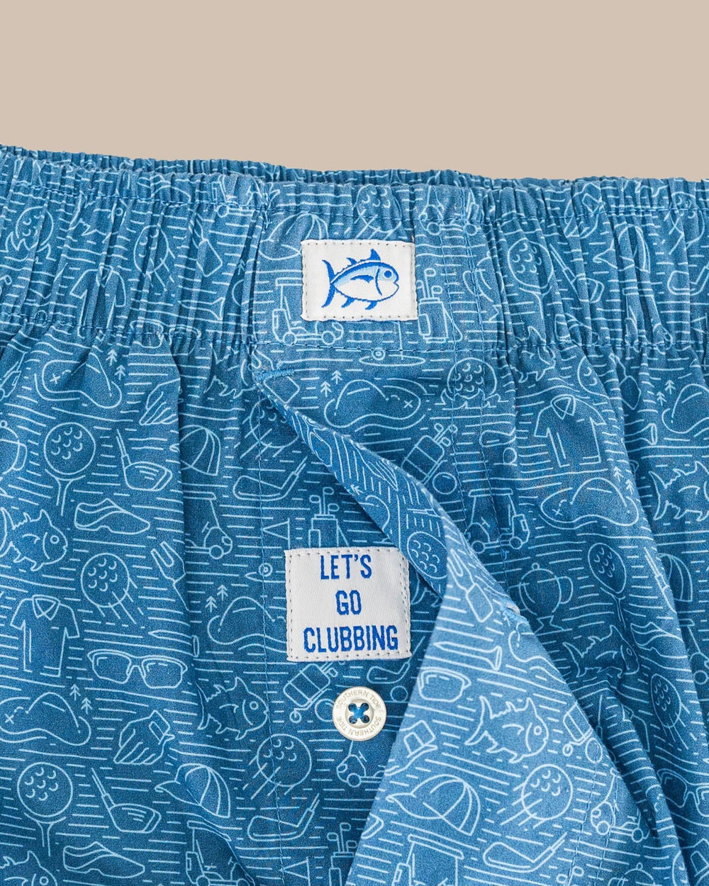 The detail view of the Southern Tide Let's Go Clubbing Boxer by Southern Tide - Coronet Blue