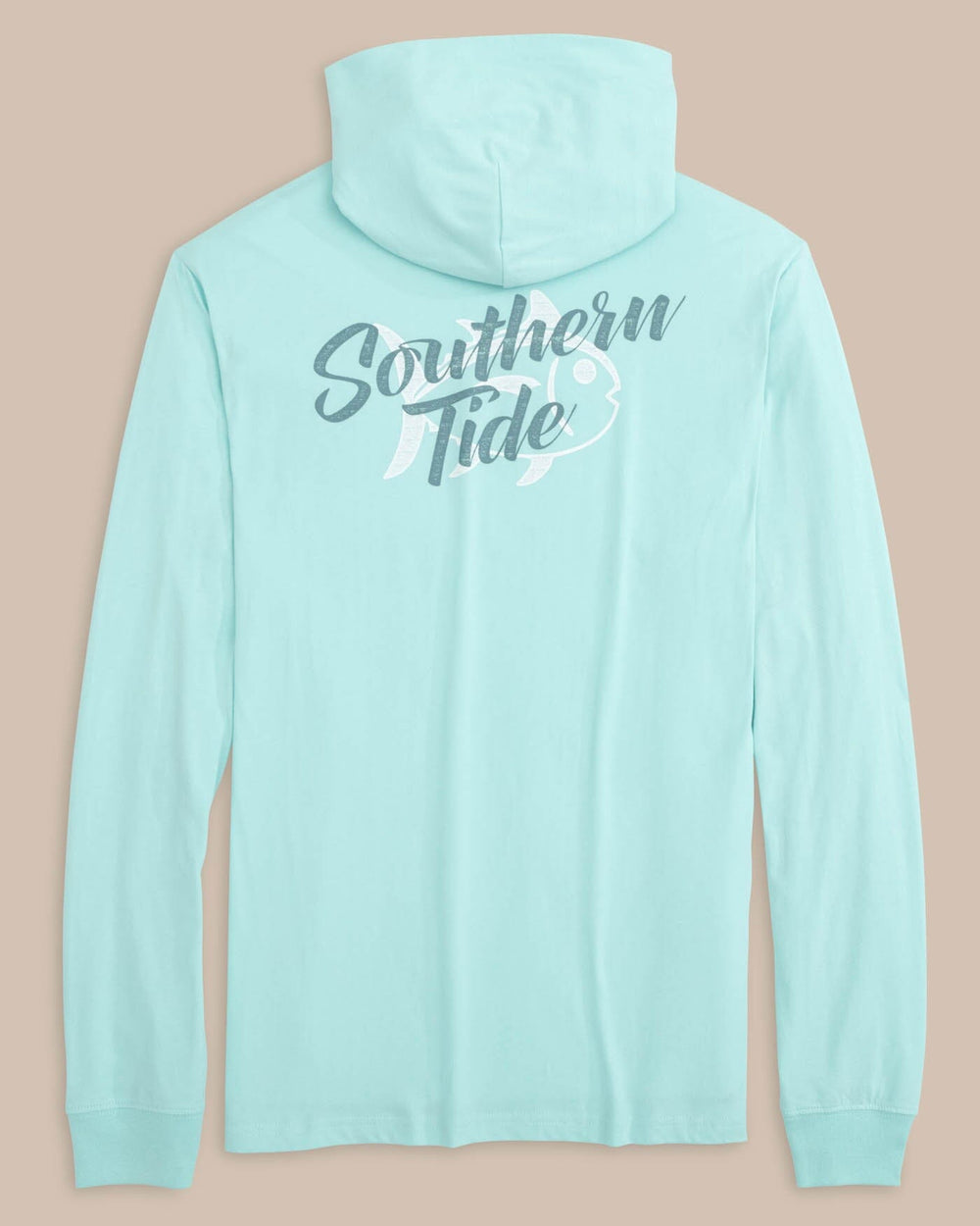 The back view of the Southern Tide Letterpress Skipjack Long Sleeve Hoodie T-Shirt by Southern Tide - Wake Blue