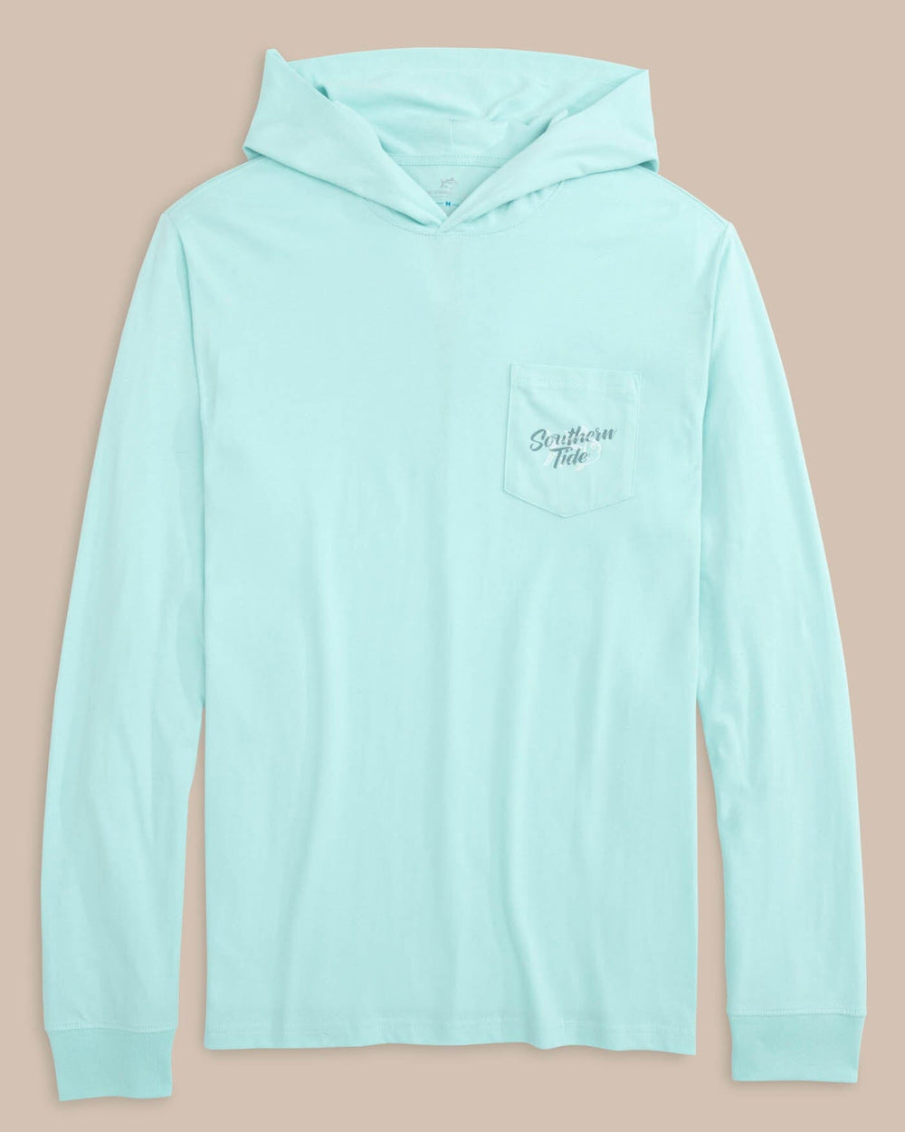 The front view of the Southern Tide Letterpress Skipjack Long Sleeve Hoodie T-Shirt by Southern Tide - Wake Blue