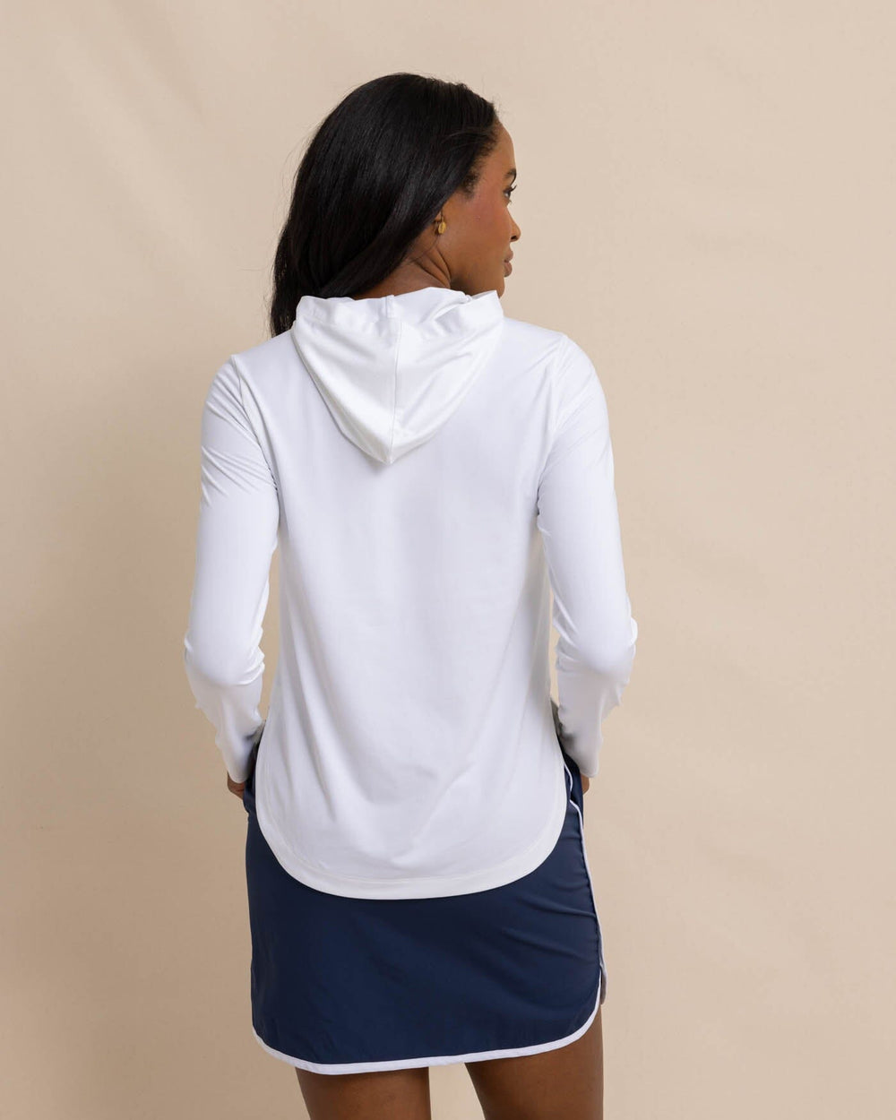 The back view of the Southern Tide Linley brrr illiant Performance Hoodie by Southern Tide - Classic White