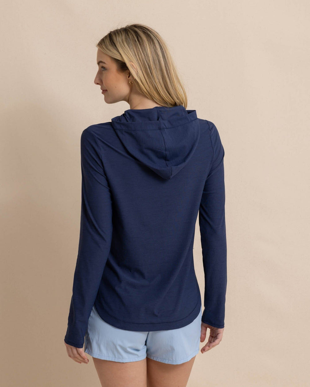 The back view of the Southern Tide Linley brrr illiant Performance Hoodie by Southern Tide - Nautical Navy