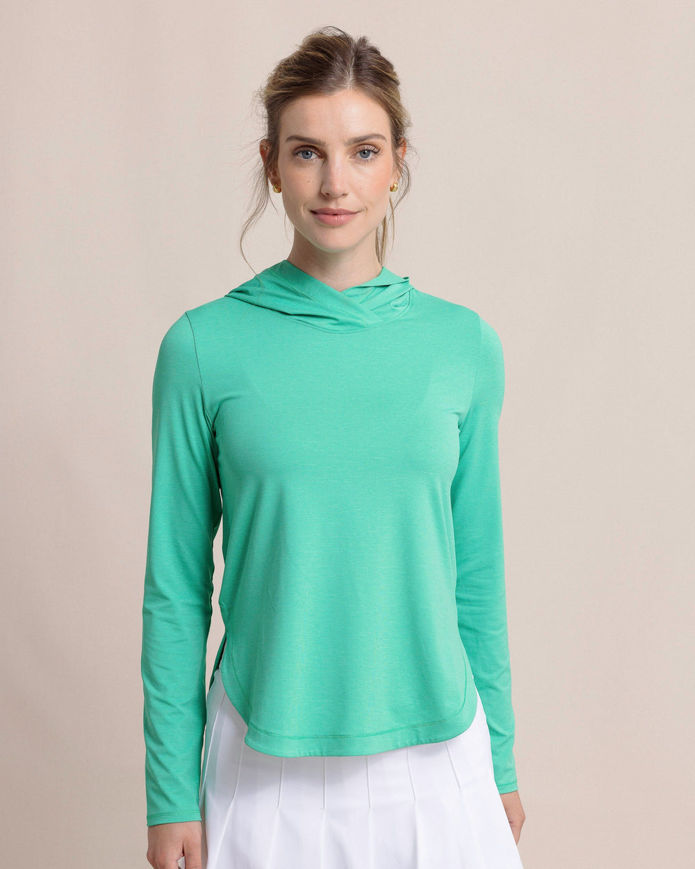 The front view of the Southern Tide Linley brrr-illiant Performance Hoodie by Southern Tide - Simply Green