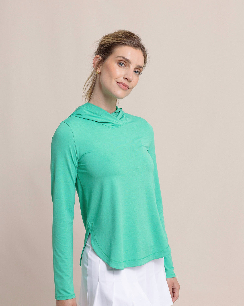 The side view of the Southern Tide Linley brrr-illiant Performance Hoodie by Southern Tide - Simply Green