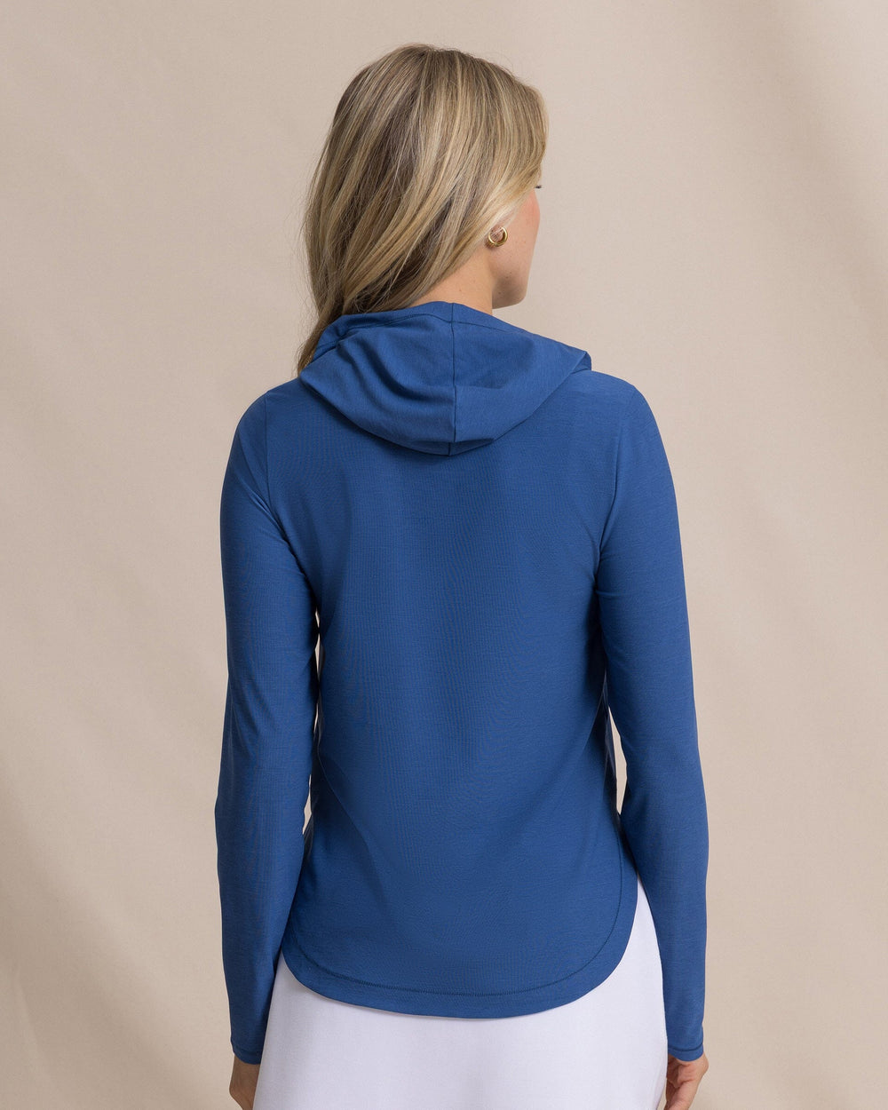 The back view of the Southern Tide Linley Coastal Breeze® Performance Hoodie by Southern Tide - Nautical Blue