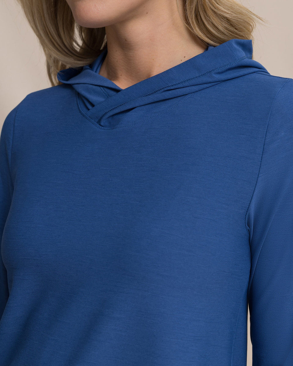 The detail view of the Southern Tide Linley Coastal Breeze® Performance Hoodie by Southern Tide - Nautical Blue