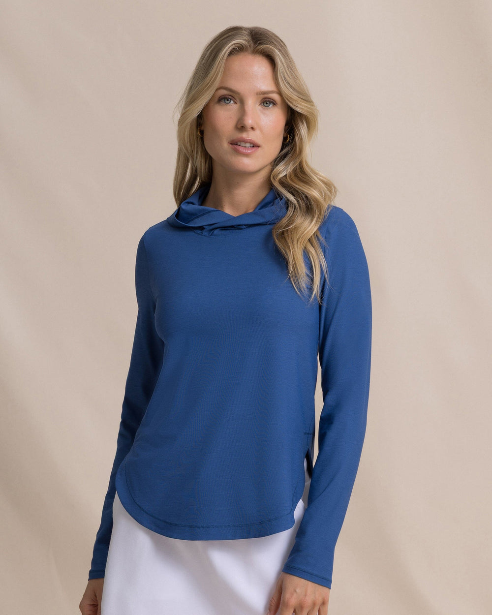 The front view of the Southern Tide Linley Coastal Breeze® Performance Hoodie by Southern Tide - Nautical Blue