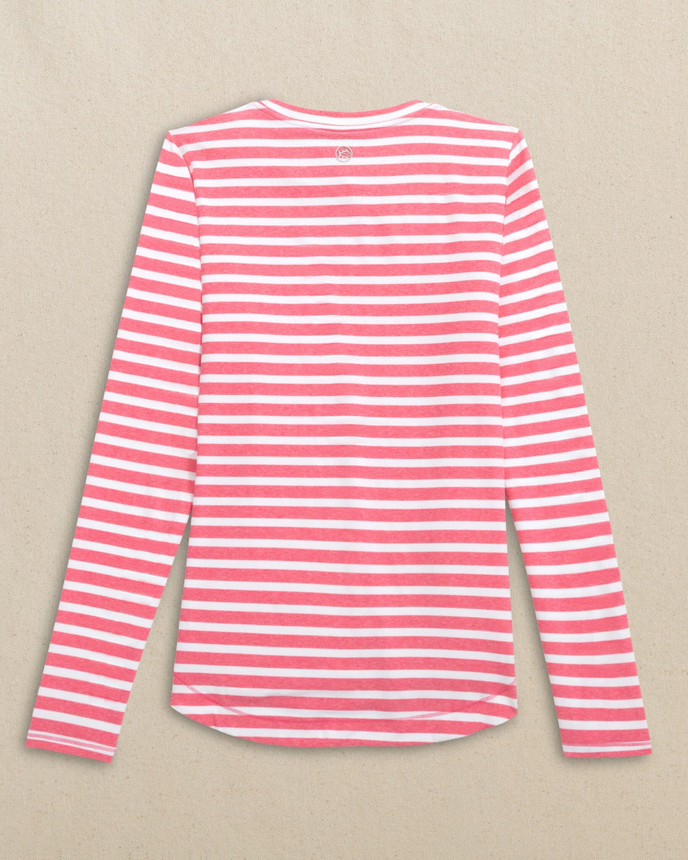 The back view of the Southern Tide Linley Stripe Coastal Breeze® Performance Crew by Southern Tide - Island Pink
