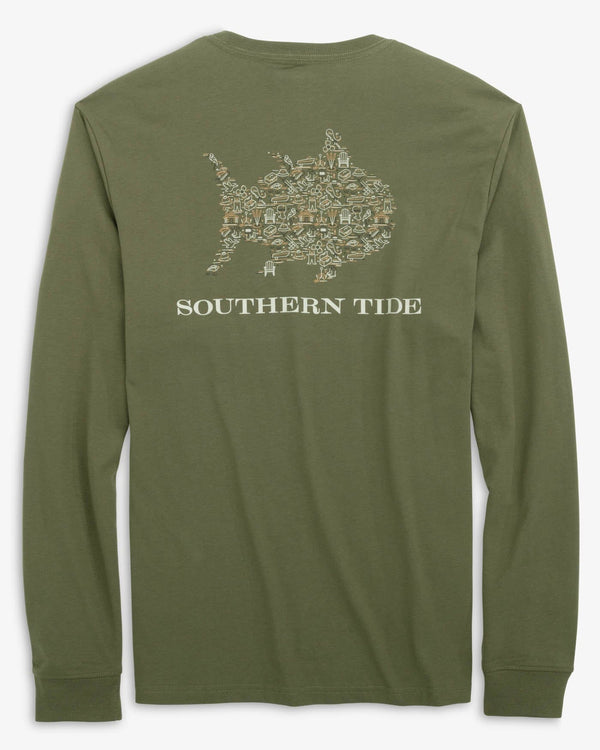 The back view of the Southern Tide Livin Lodge Skipjack Fill Long Sleeve T-Shirt by Southern Tide - Salton Sea Green