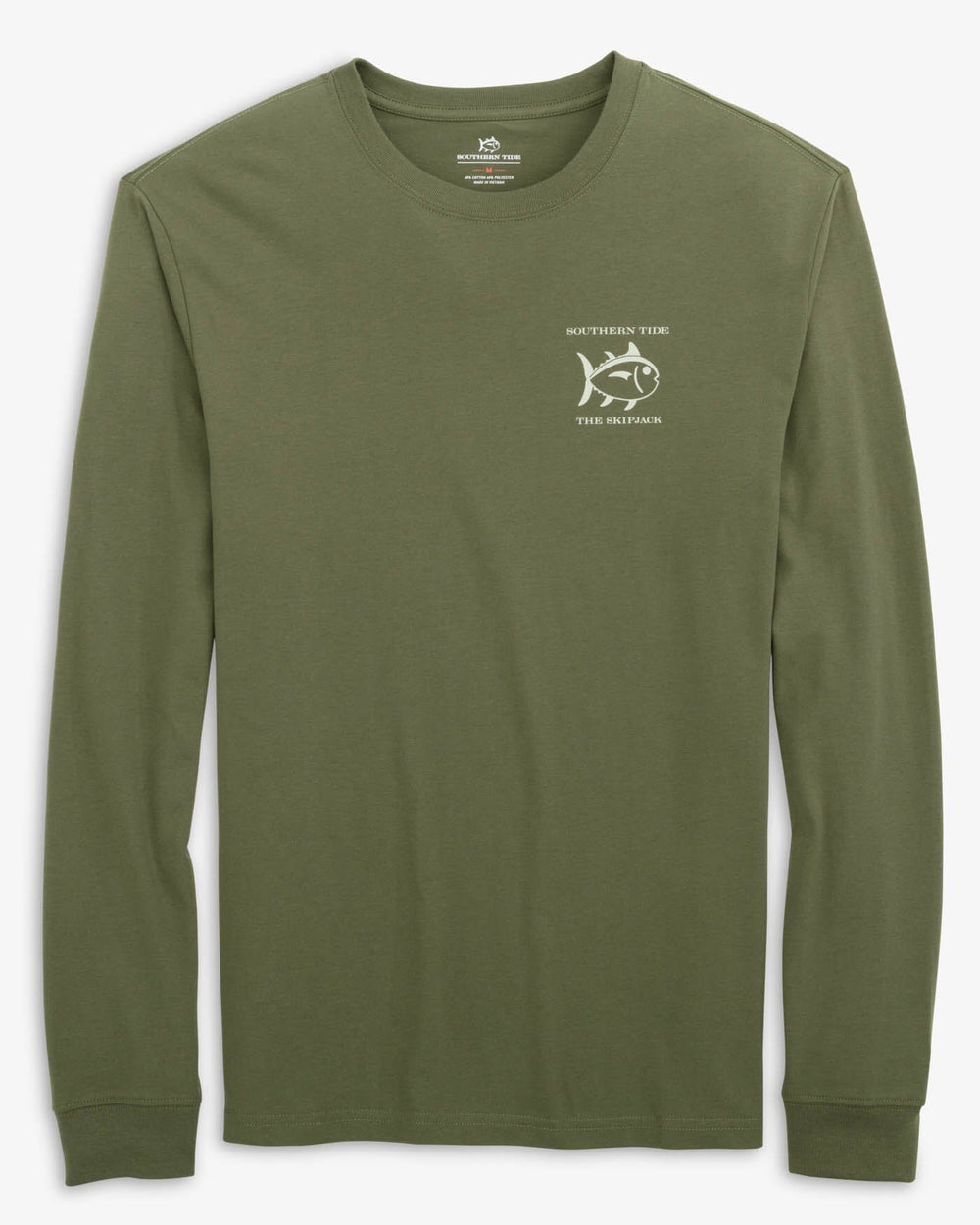 The front view of the Southern Tide Livin Lodge Skipjack Fill Long Sleeve T-Shirt by Southern Tide - Salton Sea Green