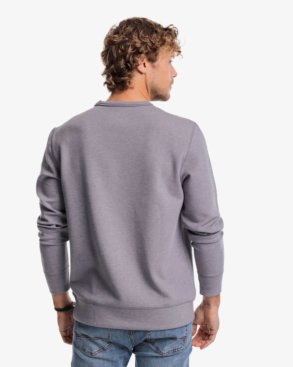The back view of the Southern Tide Lockley Heather Interlock Crew by Southern Tide - Heather Shadow Grey