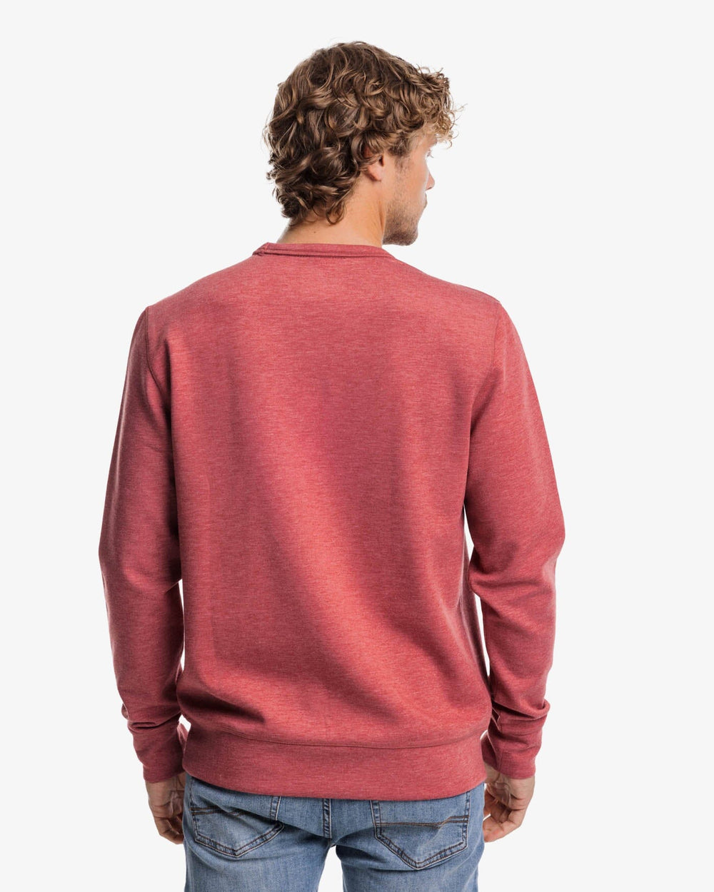 The back view of the Southern Tide Lockley Heather Interlock Crew by Southern Tide - Heather Tuscany Red