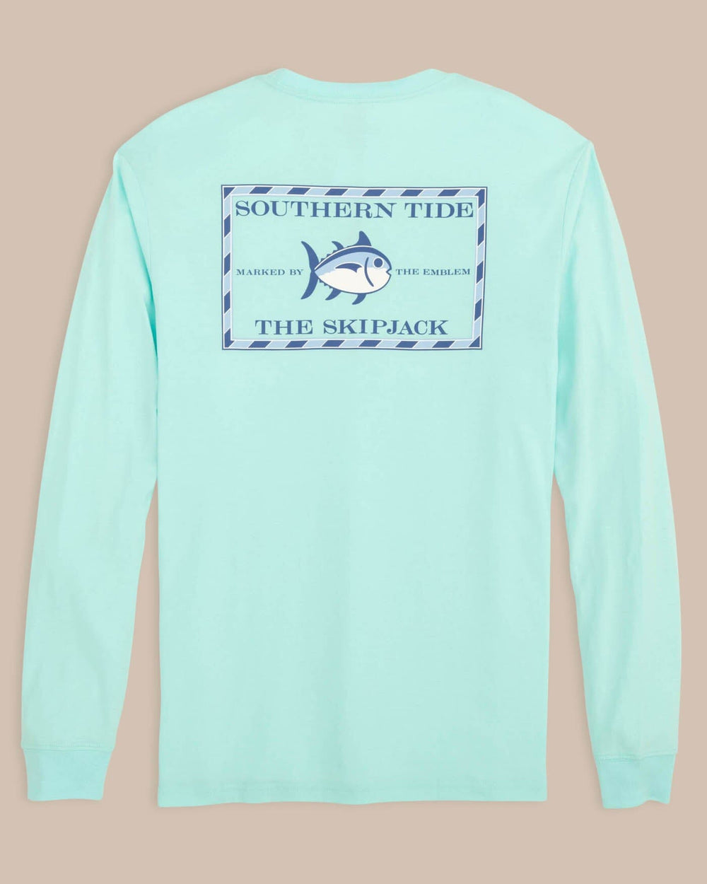 The back view of the Southern Tide Long Sleeve Original Skipjack T-Shirt by Southern Tide - Baltic Teal