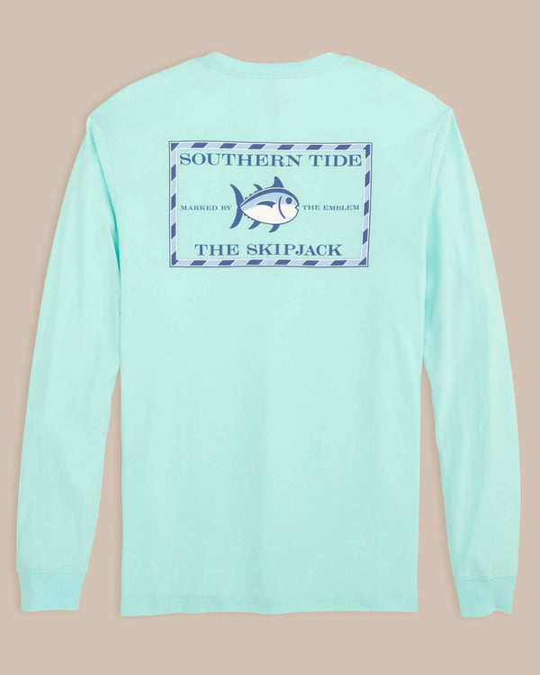 The back view of the Southern Tide Long Sleeve Original Skipjack T-Shirt by Southern Tide - Baltic Teal