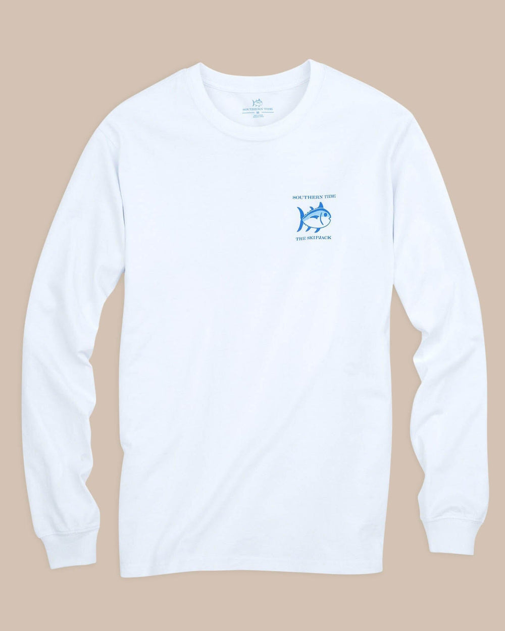 The front view of the Men's White Long Sleeve Original Skipjack T-shirt by Southern Tide - Classic White