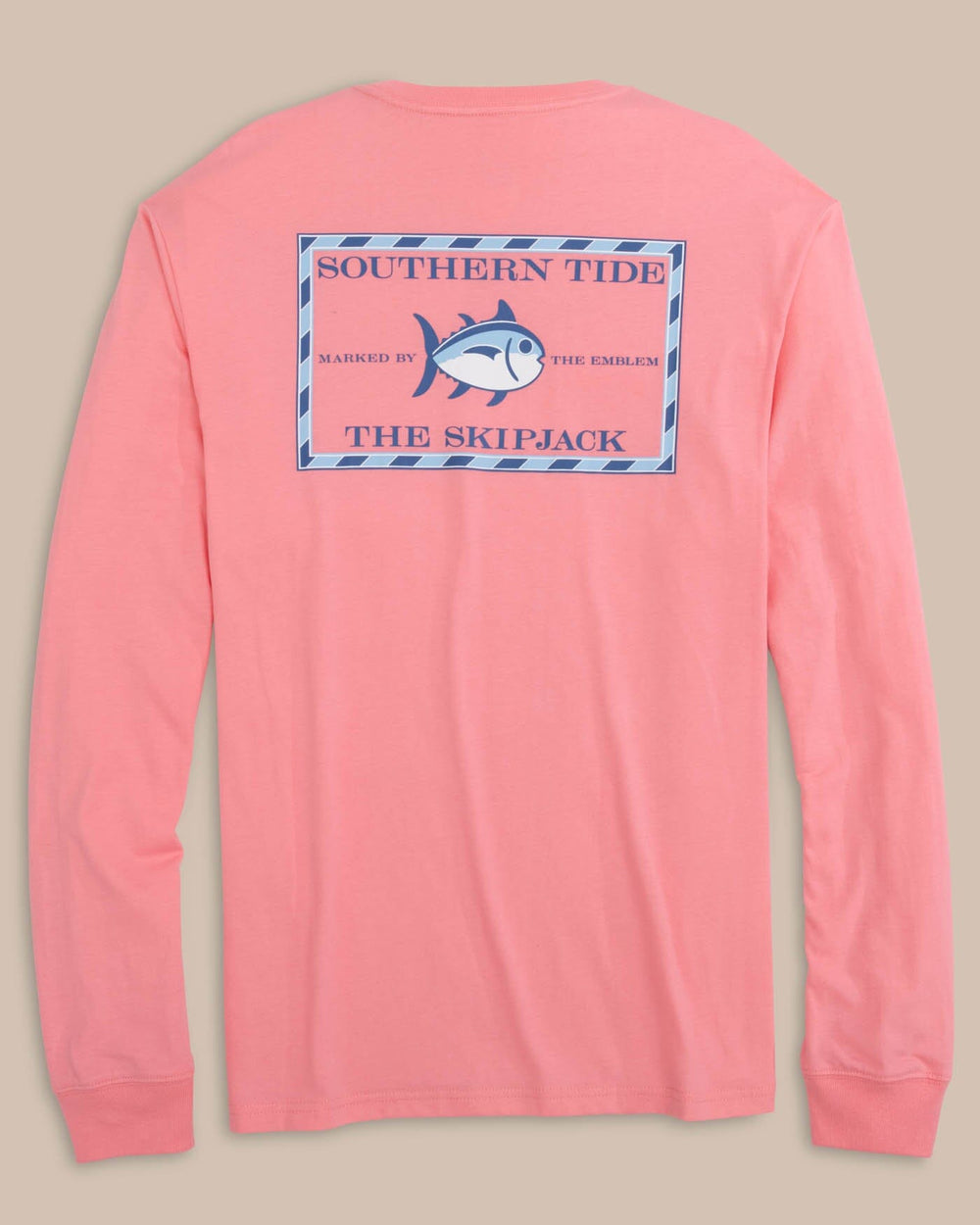 The back view of the Southern Tide Long Sleeve Original Skipjack T-shirt by Southern Tide - Geranium Pink