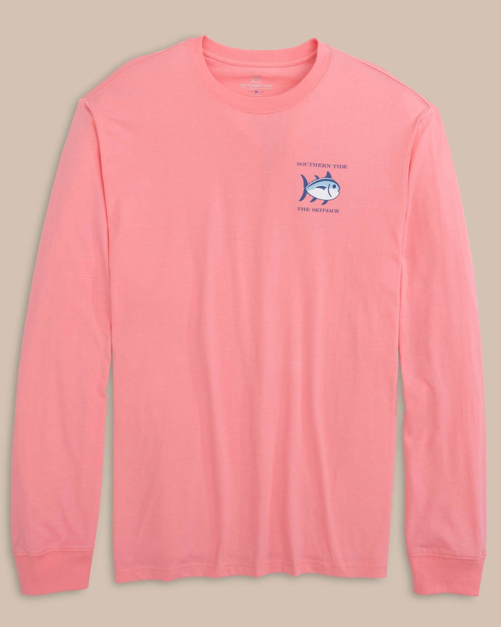 The front view of the Southern Tide Long Sleeve Original Skipjack T-shirt by Southern Tide - Geranium Pink