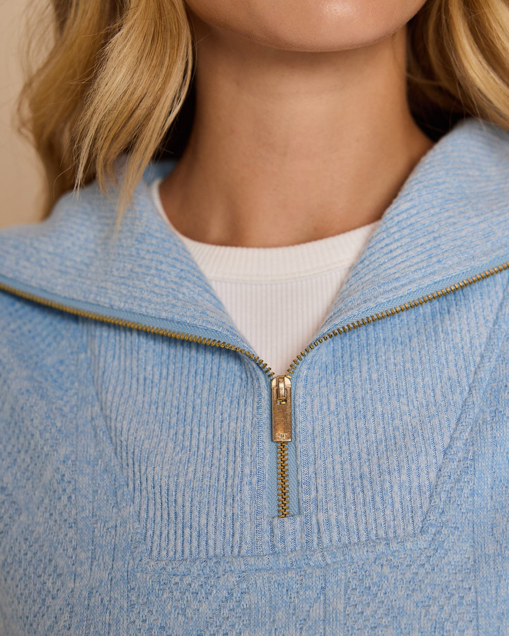 The detail view of the Southern Tide Lounge Quarter Zip by Southern Tide - Heather Marina