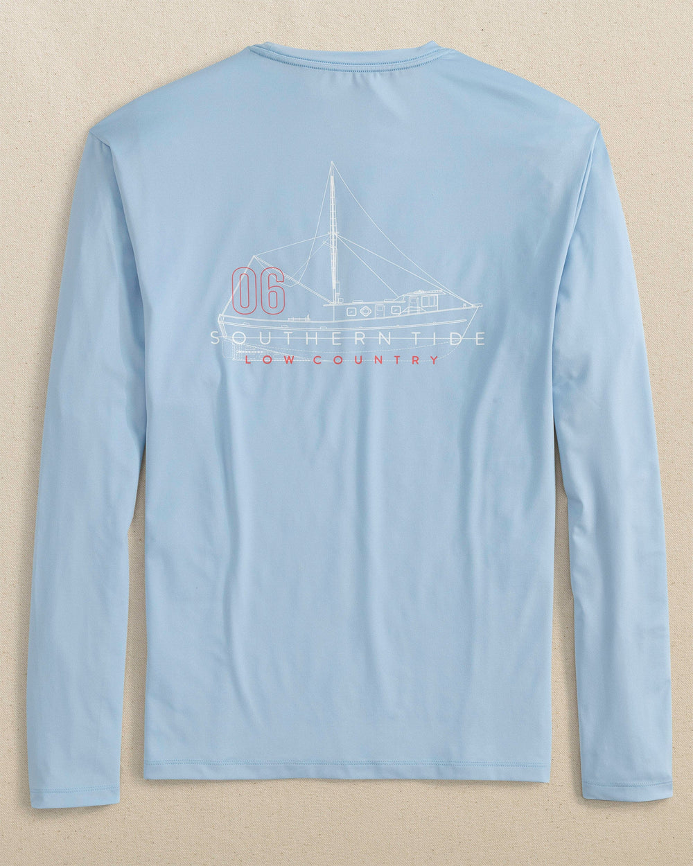 The back view of the Southern Tide Low Country Est. 06 Long Sleeve Performance T-Shirt by Southern Tide - Cerulean