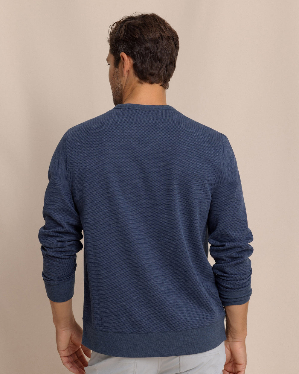 The back view of the Southern Tide Lowland Luxe Textured Crew by Southern Tide - Dark Navy