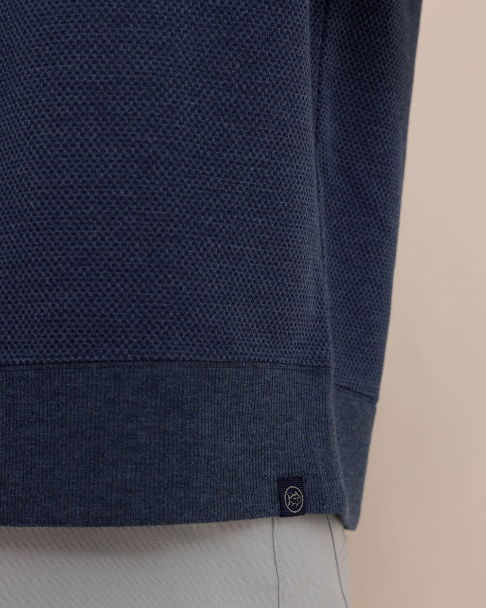 The detail view of the Southern Tide Lowland Luxe Textured Crew by Southern Tide - Dark Navy