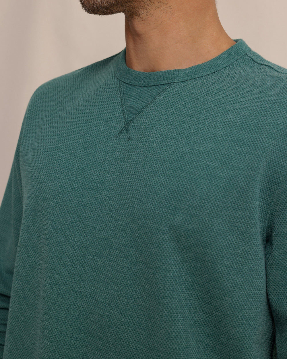 The detail view of the Southern Tide Lowland Luxe Textured Crew by Southern Tide - Salt Meadow