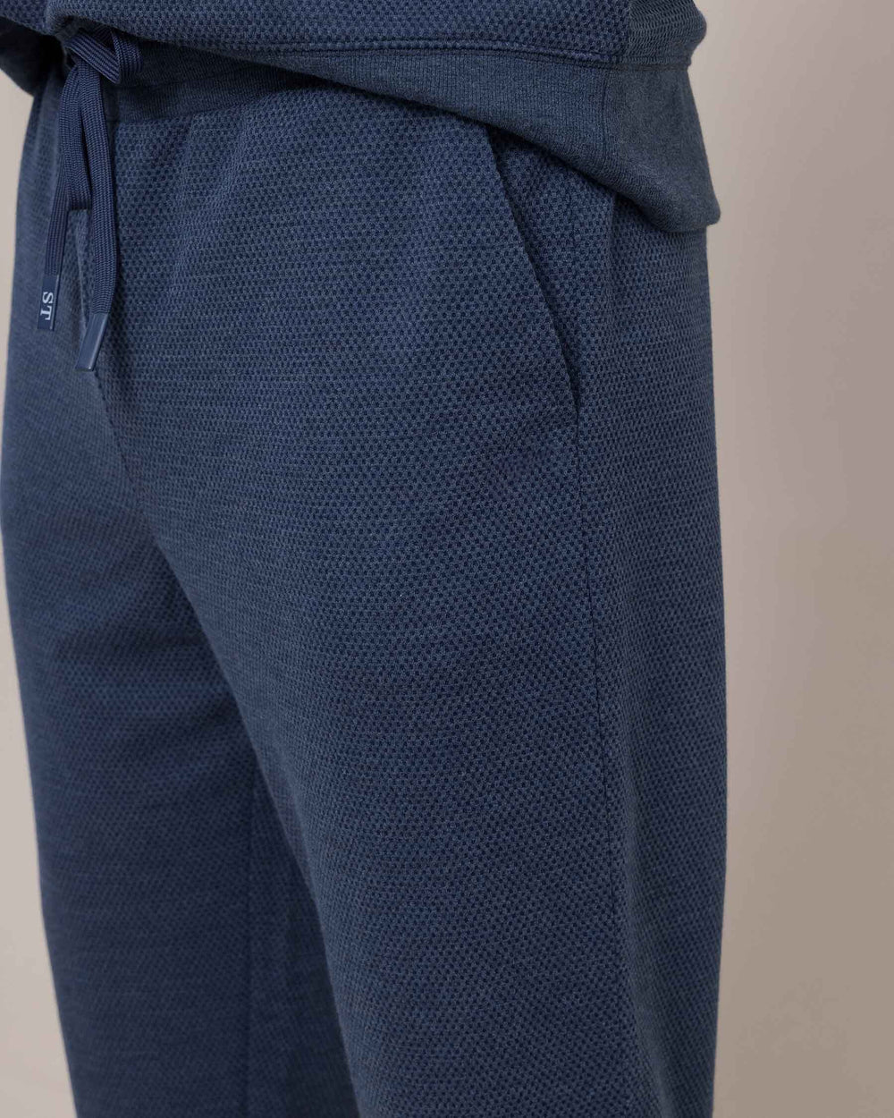 The detail view of the Southern Tide Lowland Luxe Textured Jogger by Southern Tide - Dress Blue