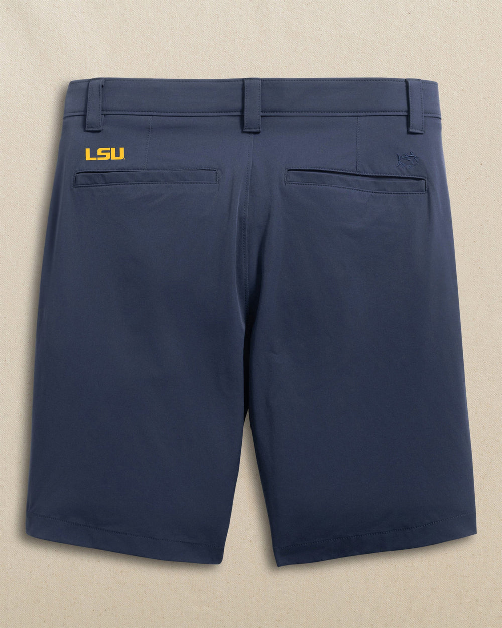 The back view of the Southern Tide LSU Tigers Birdie 8" Coastal Breeze® Performance Short by Southern Tide - True Navy