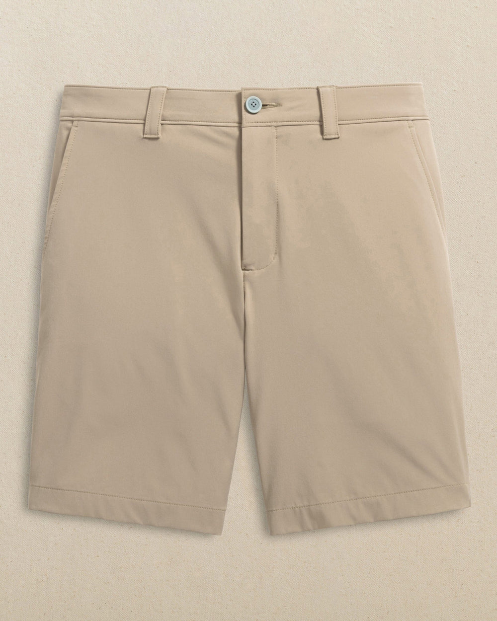 The front view of the Southern Tide LSU Tigers brrr°®-die 8" Performance Short by Southern Tide - Sandstone Khaki