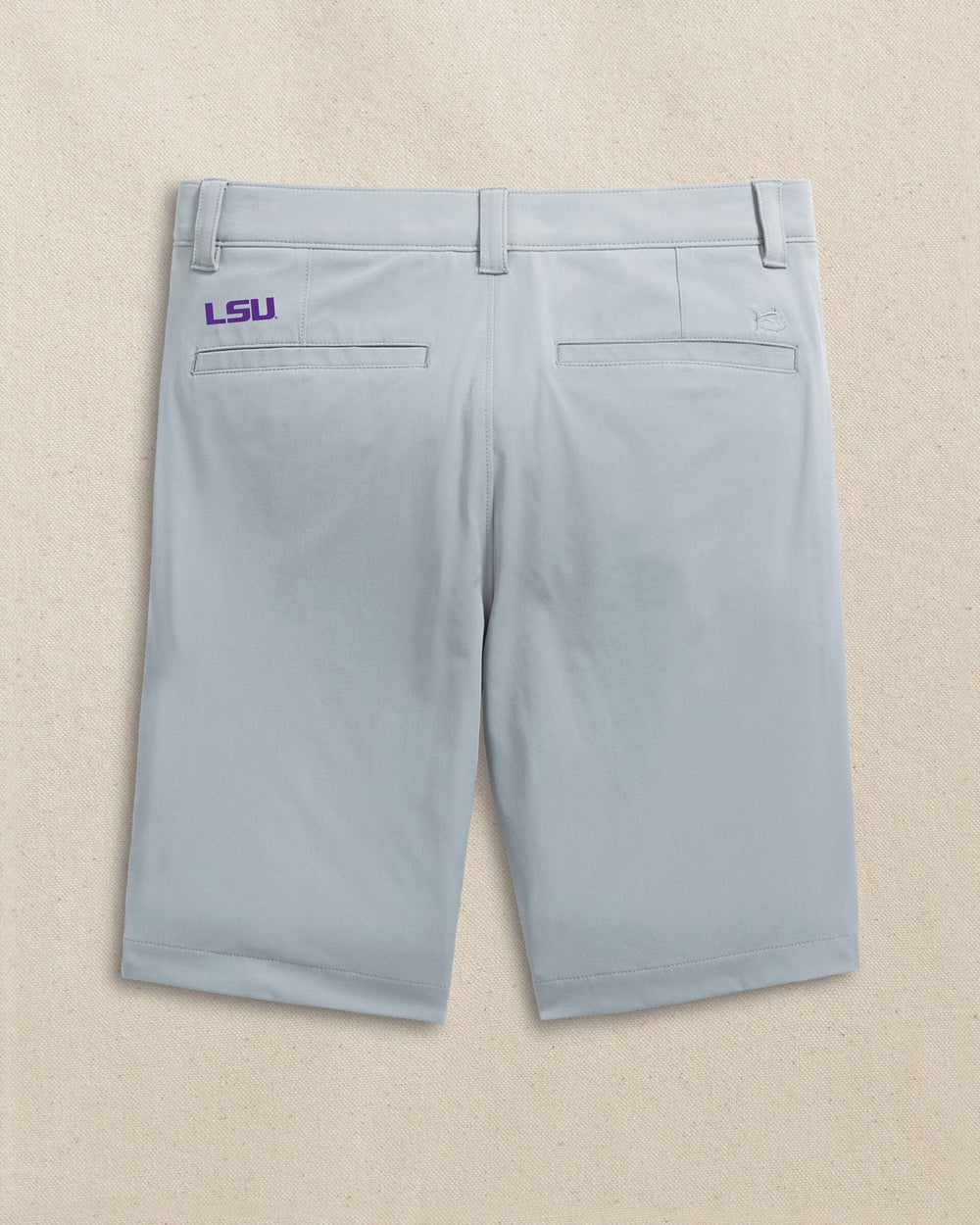 The back view of the Southern Tide LSU Tigers brrr°®-die 8" Performance Short by Southern Tide - Steel Grey