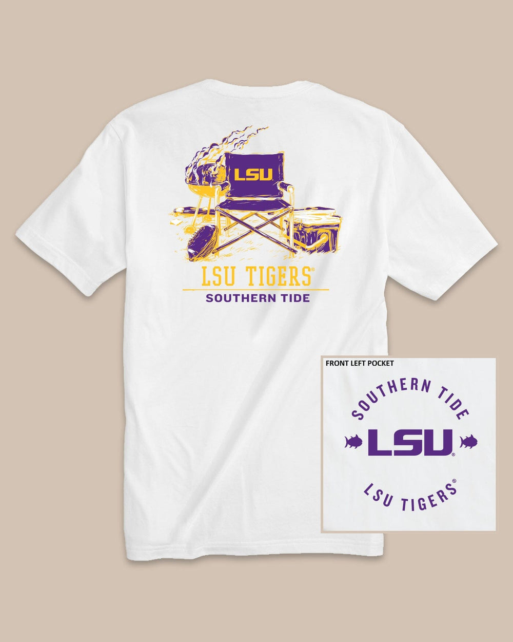 The back view of the LSU Tigers Gameday BBQ Tailgate T-Shirt by Southern Tide - Classic White