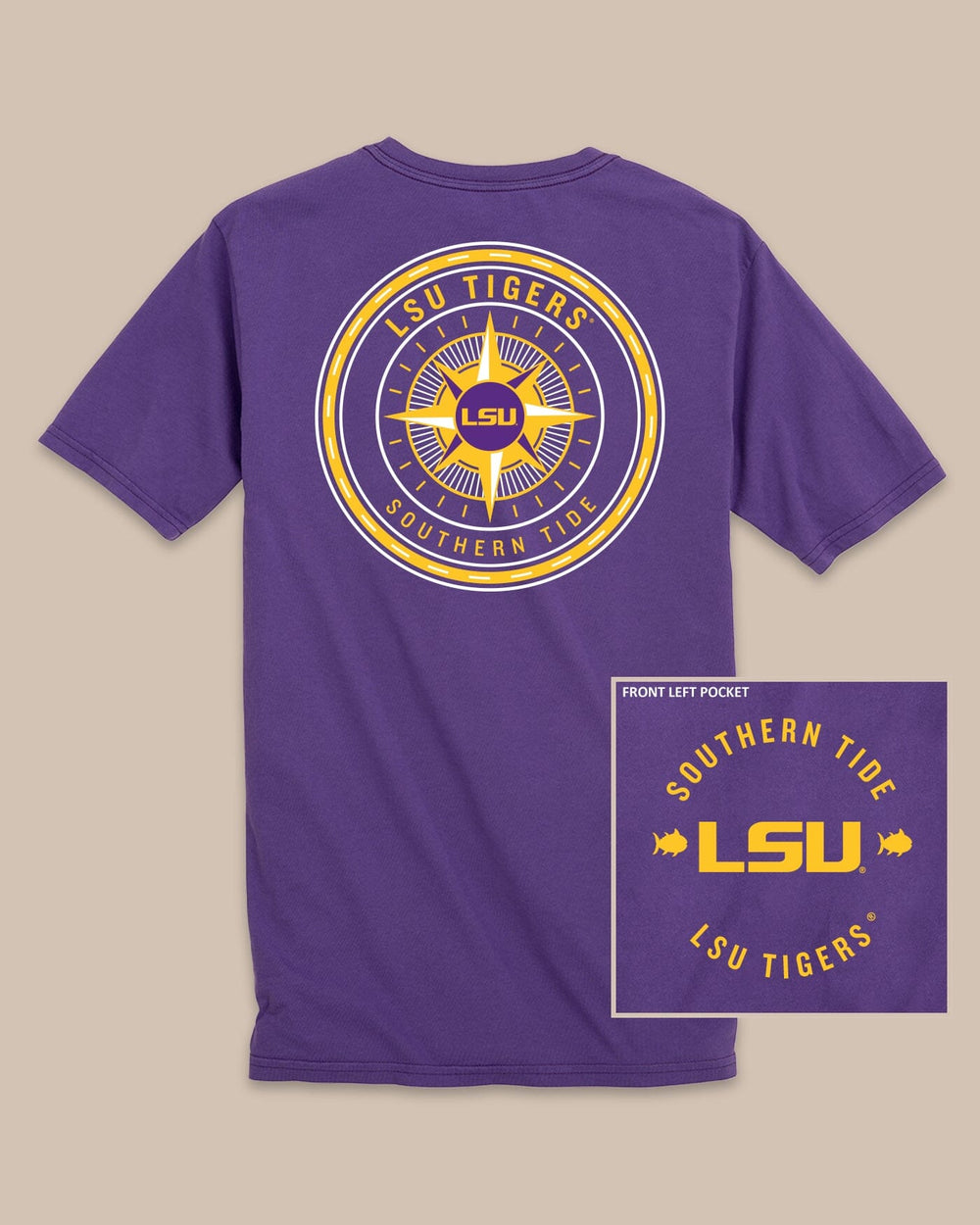 The back view of the LSU Tigers Gameday Collegiate Compass T-Shirt by Southern Tide - Regal Purple