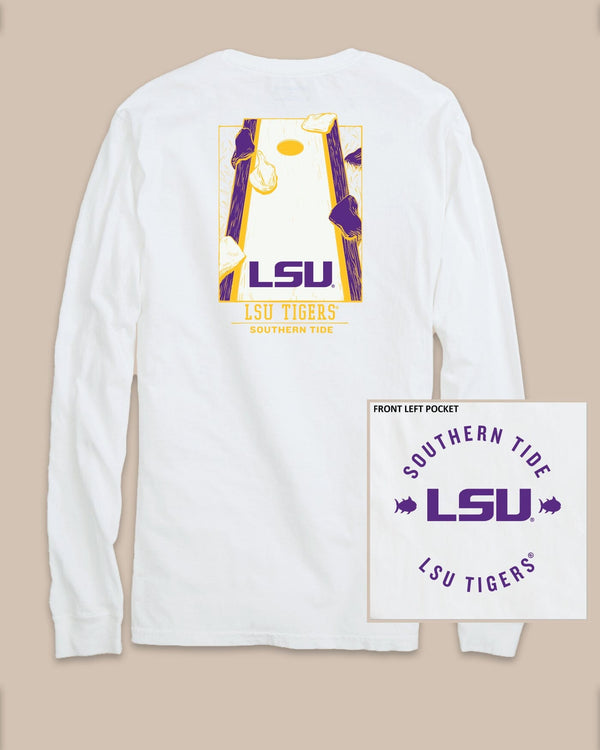 The back view of the LSU Tigers Gameday Cornhole Board T-Shirt by Southern Tide - Classic White