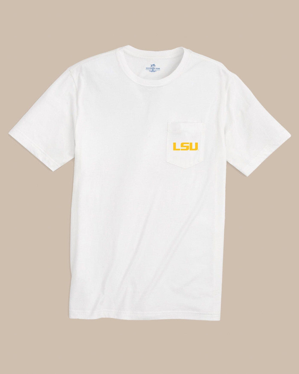 The front view of the Southern Tide LSU Tigers Gameday Embroidered Short Sleeve T-Shirt by Southern Tide - Classic White