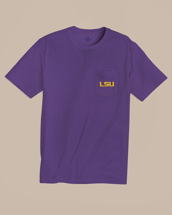 The front view of the Southern Tide LSU Tigers Gameday Embroidered Short Sleeve T-Shirt by Southern Tide - Regal Purple