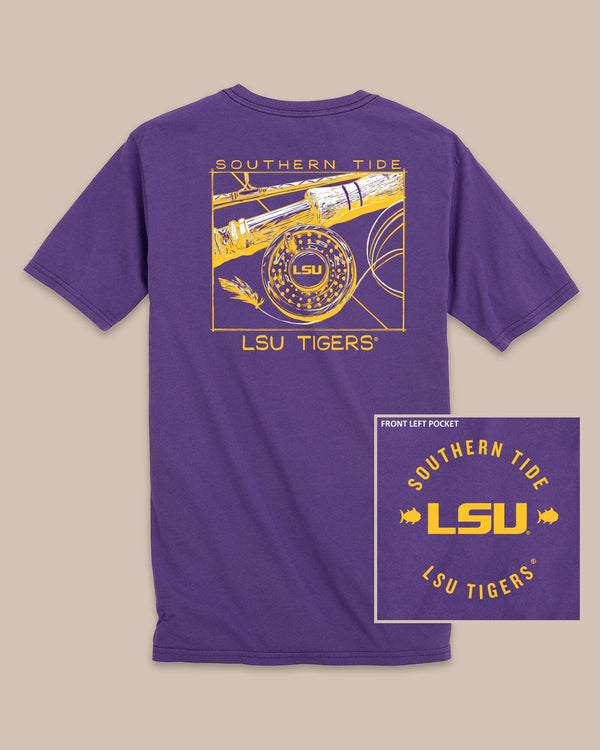 The back view of the LSU Tigers Gameday Fly Reel T-Shirt by Southern Tide - Regal Purple