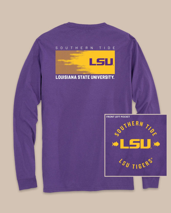 The back view of the LSU Tigers Gameday Hexagon Gradient T-Shirt by Southern Tide - Regal Purple