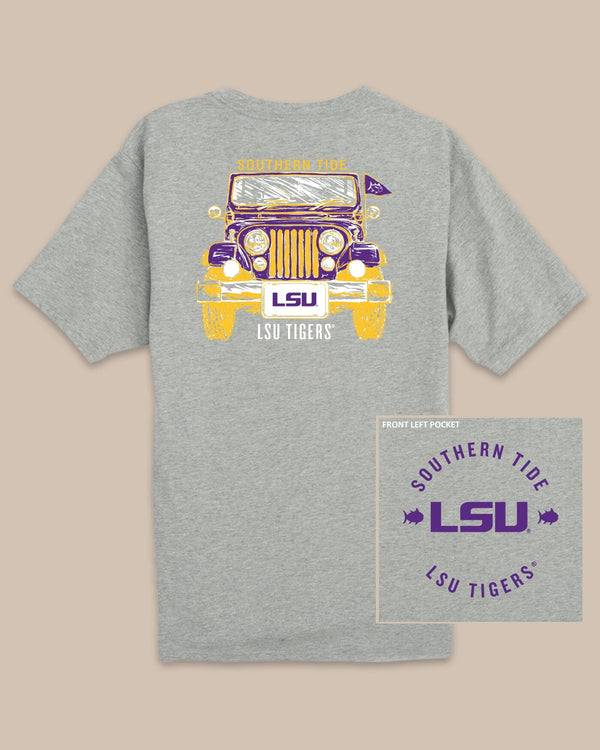 The back view of the LSU Tigers Heather Front Plate T-Shirt by Southern Tide - Heather Grey