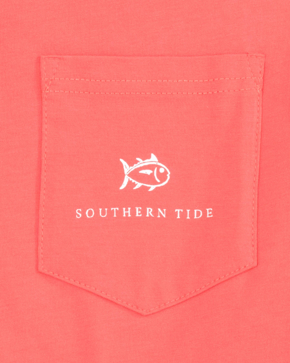 The detail view of the Southern Tide Made in the Shade T-shirt by Southern Tide - Rosewood Red