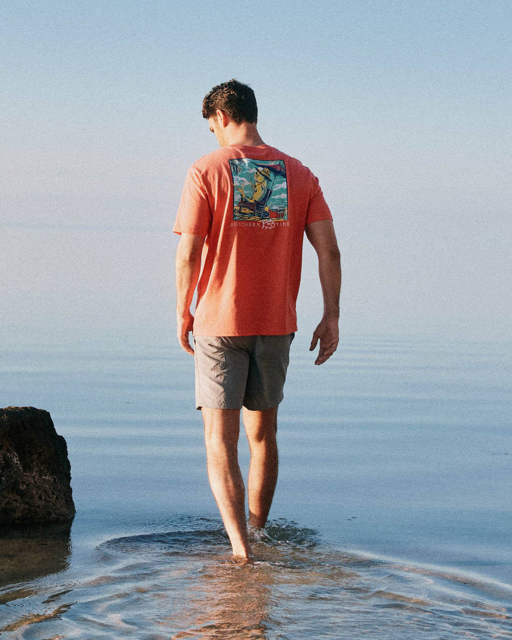 The lifestyle view of the Southern Tide Made in the Shade T-shirt by Southern Tide - Rosewood Red