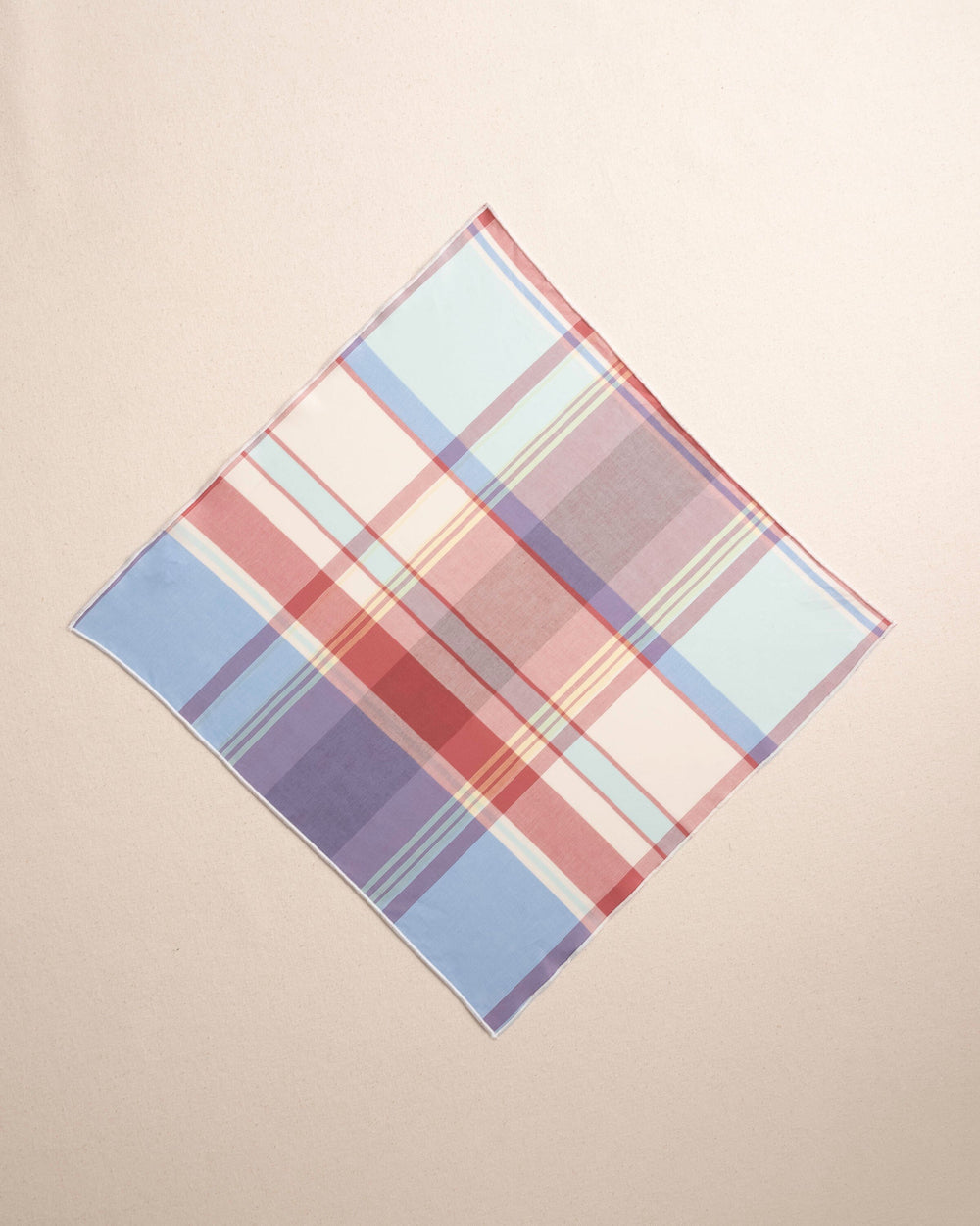 The front view of the Southern Tide Madras Pocket Square by Southern Tide - White Sand
