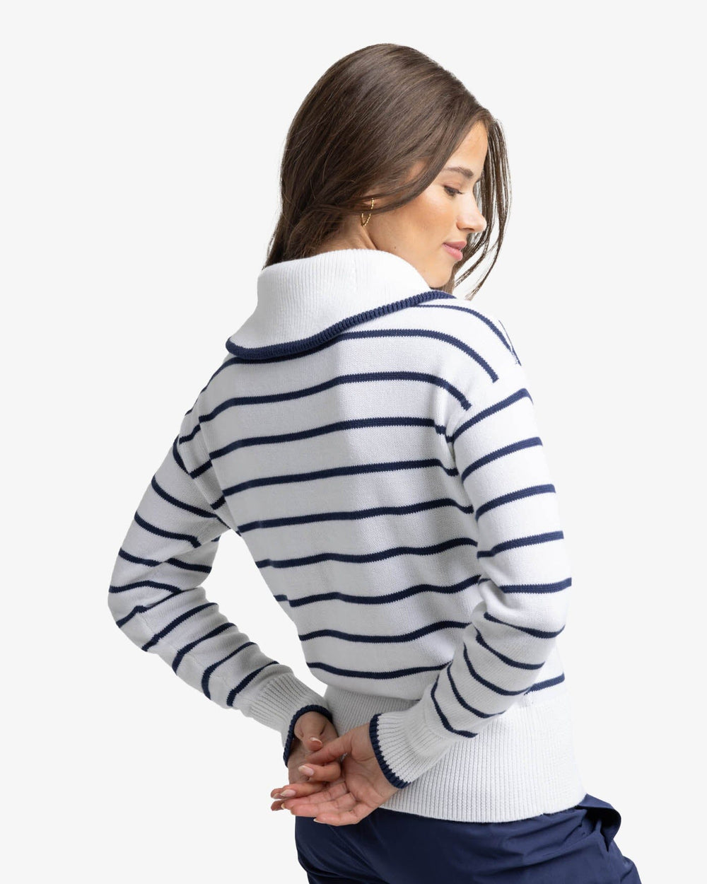 The back view of the Southern Tide Maizy Sweater by Southern Tide - Nautical Navy