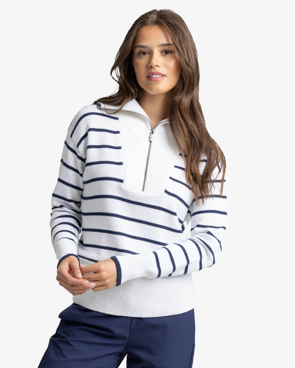 The front view of the Southern Tide Maizy Sweater by Southern Tide - Nautical Navy