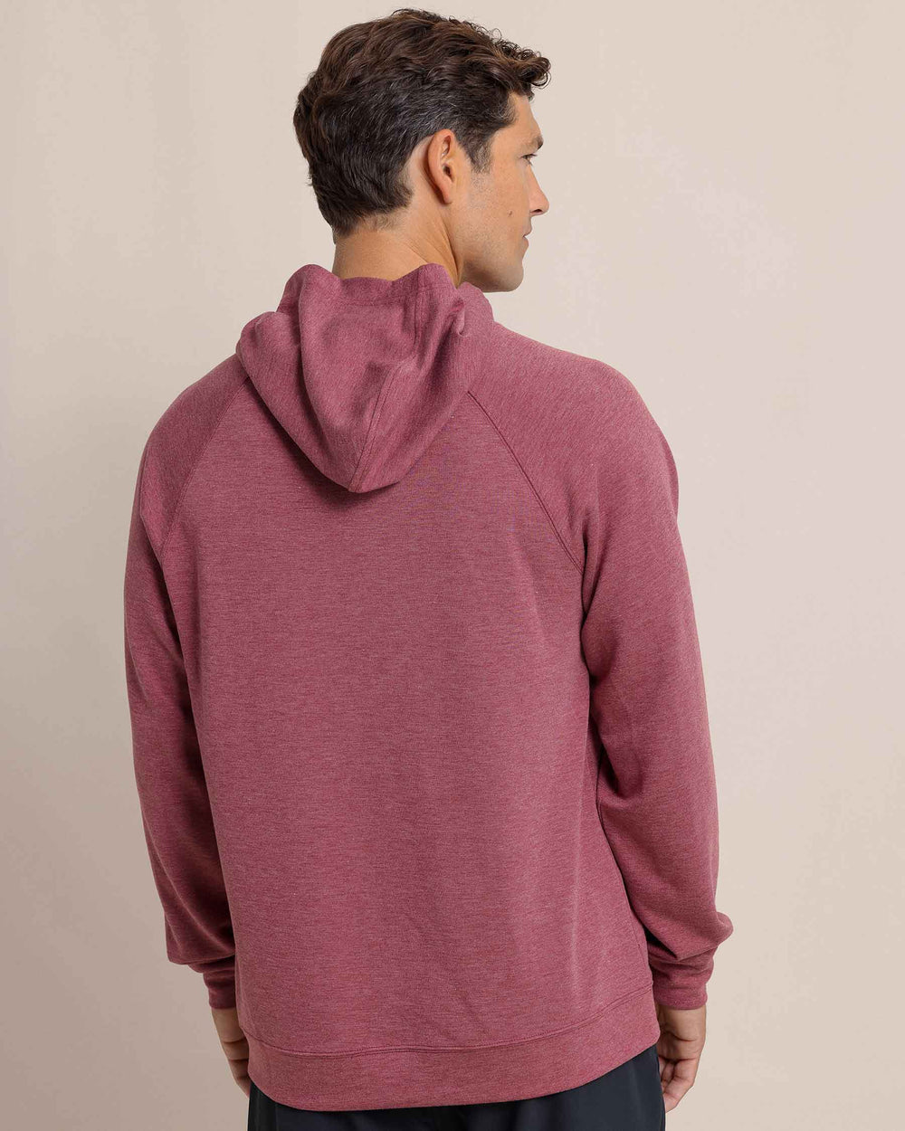 The back view of the Southern Tide Manteo Heather Interlock Snapfront Hoodie by Southern Tide - Heather Muscadine