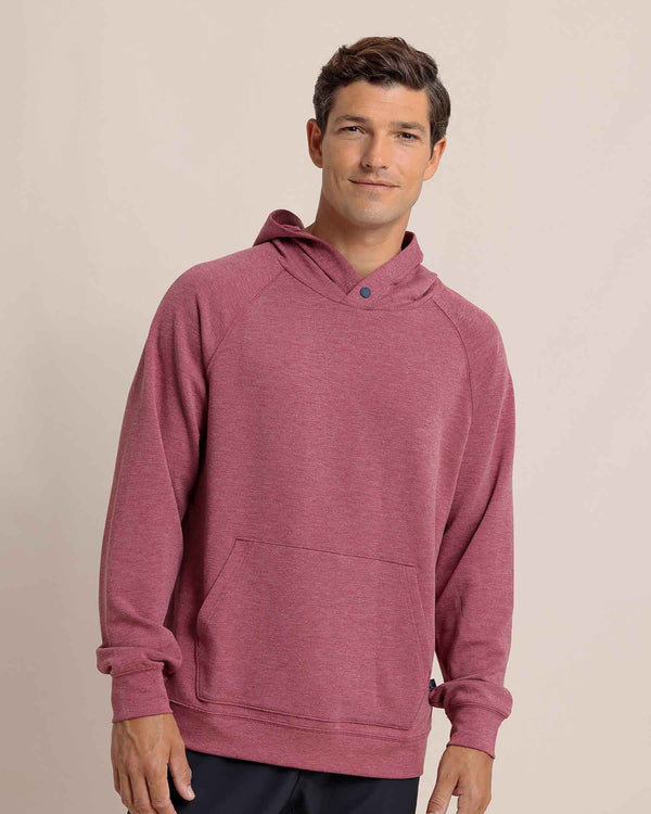 The front view of the Southern Tide Manteo Heather Interlock Snapfront Hoodie by Southern Tide - Heather Muscadine