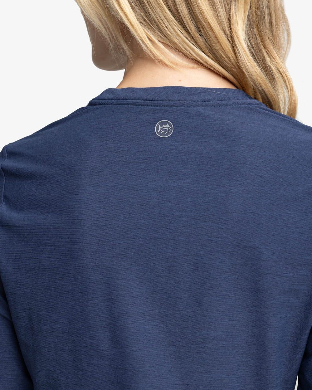 The detail view of the Southern Tide Margot brrr°-illiant Twist Knot Top by Southern Tide - Nautical Navy
