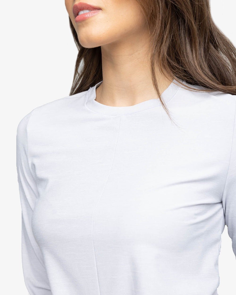 The detail view of the Southern Tide Margot brrr°-illiant Twist Knot Top by Southern Tide - Platinum Grey
