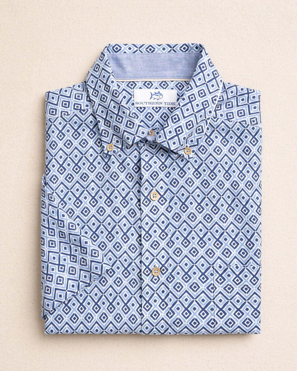 The front view of the Southern Tide Marine Mirage Linen Rayon Short Sleeve Sport Shirt by Southern Tide - Ocean Channel