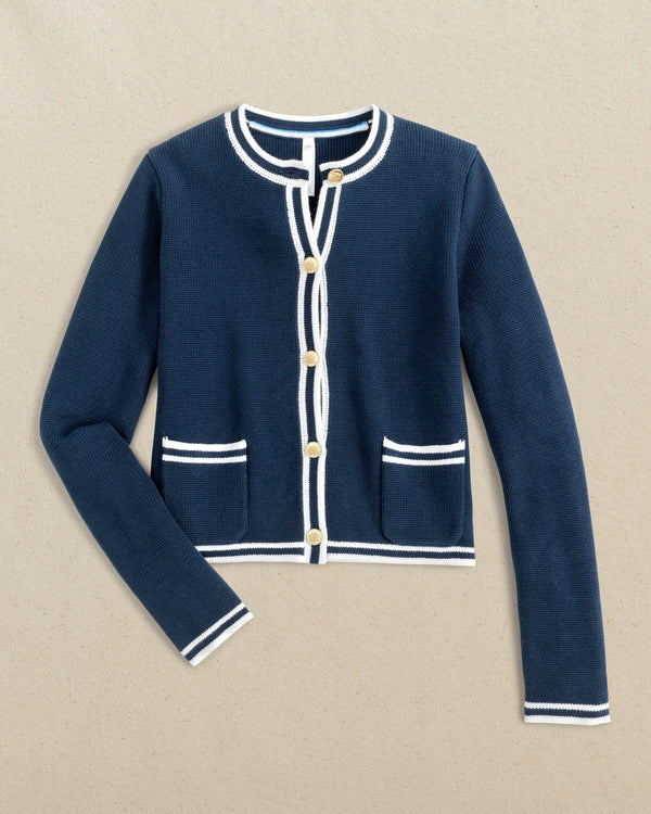 The front view of the Southern Tide Marlene Button Front Cardigan by Southern Tide - Dress Blue