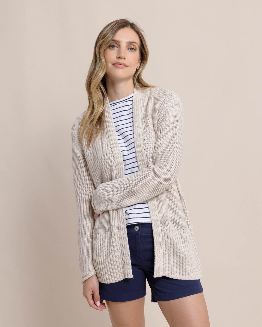 The front view of the Southern Tide Marren Cardigan by Southern Tide - Stone