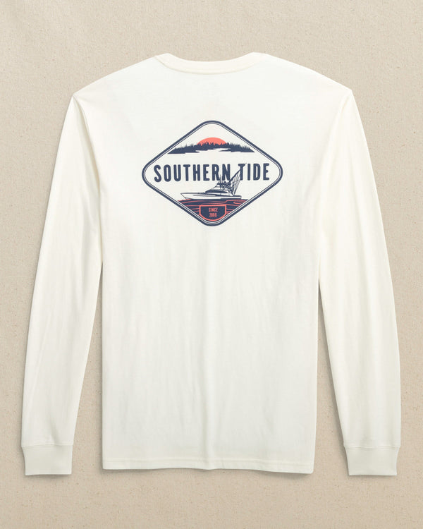 The back view of the Southern Tide Marsh Boat Long Sleeve T-Shirt by Southern Tide - Sand White